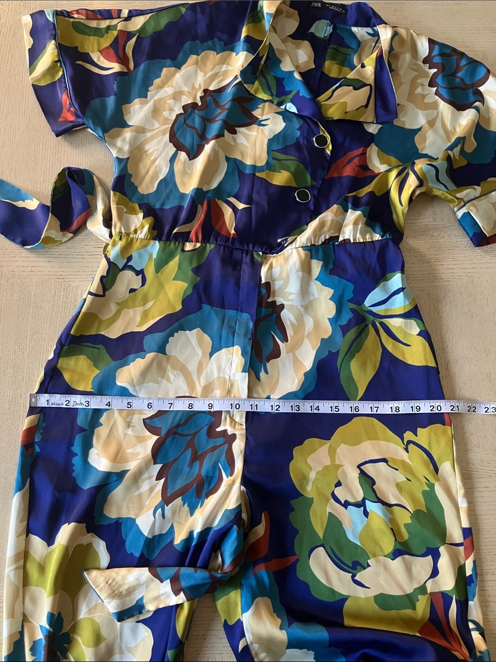 Zara Bold Floral Wide-Leg Jumpsuit in Blue, Green and Cream - Picture 13 of 13